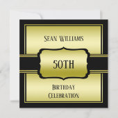 Invitation Elégant Homme's Gold & Black 50e anniversaire (Devant)