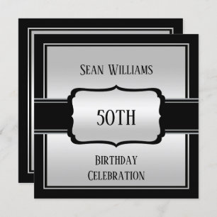 Invitation Elégant homme's Silver & Black 50e anniversaire