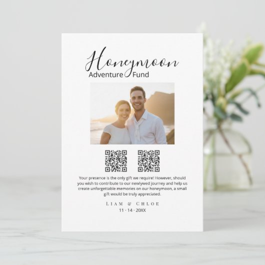 Invitation Elegant Honeymoon Fund QR Code Wedding Sign photo (Debout devant)