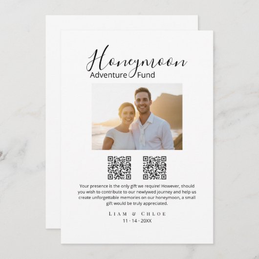 Invitation Elegant Honeymoon Fund QR Code Wedding Sign photo (Devant / Derrière)