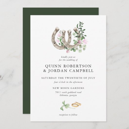 Invitation Élégant Horseshoe Mariage botanique (Devant / Derrière)