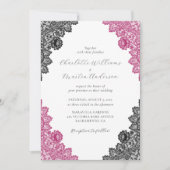 Invitation Elegant Hot Pink and Black Floral Lace Wedding (Devant)
