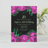 Invitation Elegant Hot Pink Flowers Birthday Party (Debout devant)