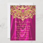 Invitation Elegant Hot Pink gems Gold Lace Damask Birthday (Dos)