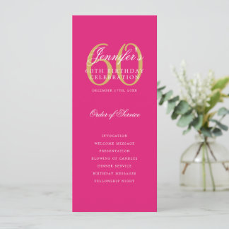 Invitation Élégant Hot Pink Gold 60e Anniversaire Menu du pro