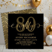 Invitation Elégant huit Gold Script noir 80e anniversaire