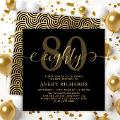 Invitation Elégant huit Gold Script noir 80e anniversaire