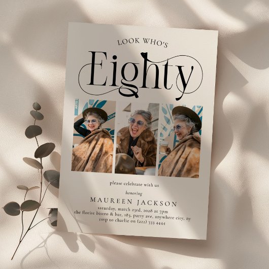 Invitation Elégant HUITIÈME 3 photo collage 80e anniversaire