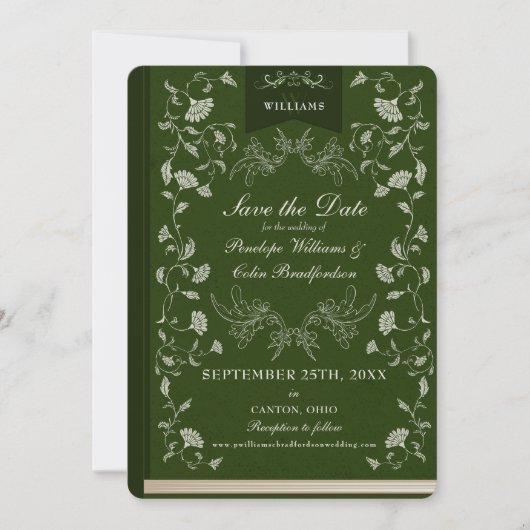 Invitation Elégant Hunter Green Library Mariage Enregistrer l (Devant)