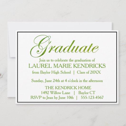 Invitation Elégant Hunter Green Script Graduation Party (Devant)