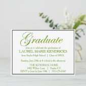 Invitation Elégant Hunter Green Script Graduation Party (Debout devant)