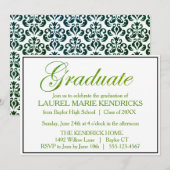 Invitation Elégant Hunter Green Script Graduation Party (Devant / Derrière)