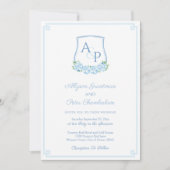Invitation Élégant Hydrangea Bleu Blason Mariage Monogramme (Devant)