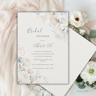Invitation Élégant Hydrangea Bleu et Pivoines Shower de Marié