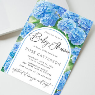 Invitation Elégant Hydrangea Blue Flowers Baby shower garçon