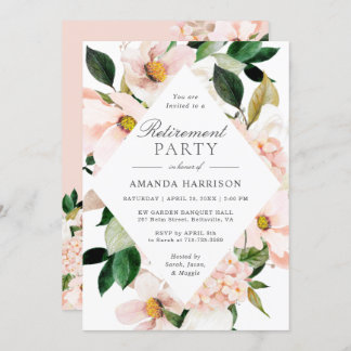Invitation Elegant Hydrangea Blush Floral Retirement Party