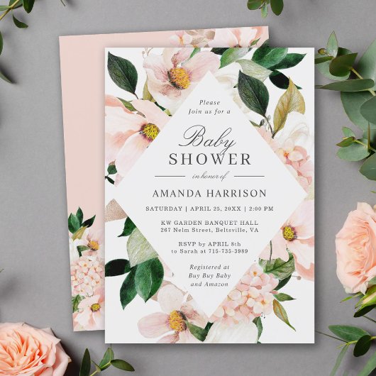 Invitation Elegant Hydrangea Blush Pink Floral Baby Shower