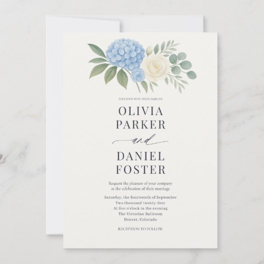 Invitation Elegant Hydrangea Botanical Eucalyptus Wedding (Devant)