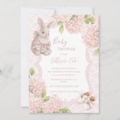 Invitation Élégant Hydrangea Fleur Rose Lapin Vintage (Devant)