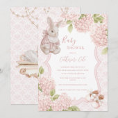 Invitation Élégant Hydrangea Fleur Rose Lapin Vintage (Devant / Derrière)