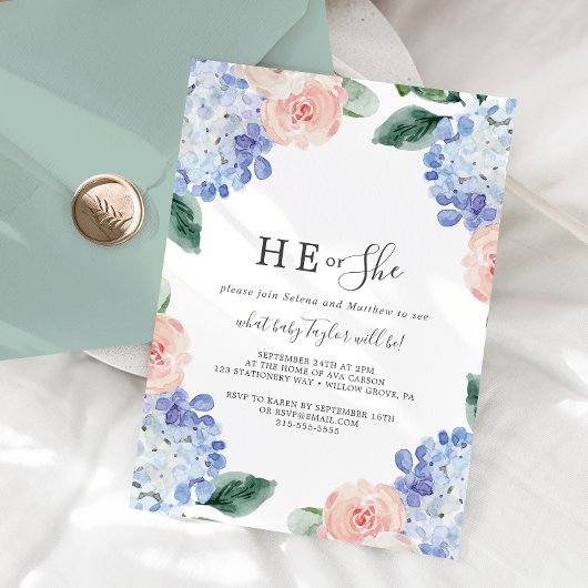 Invitation Elégant Hydrangea Lui ou Elle Genre Revevela Party