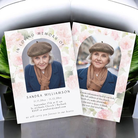 Invitation Elegant Hydrangea Memorial Photo Announcement