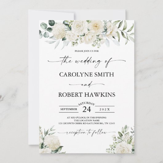 Invitation Élégant Hydrangea Rose blanche Mariage floral (Devant)