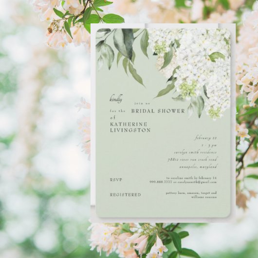 Invitation Élégant Hydrangea Vert Sauge Clair Baby Shower de