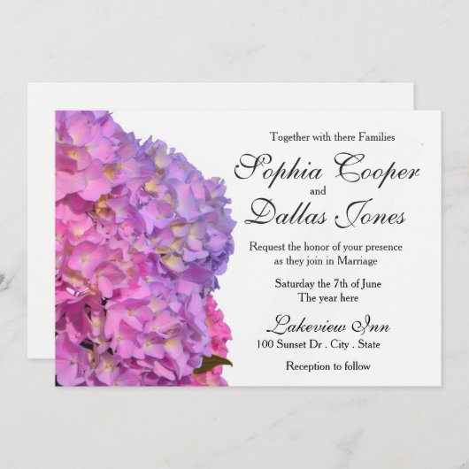 Invitation Élégant Hydrangeas rose violet fleurs Mariage (Devant / Derrière)