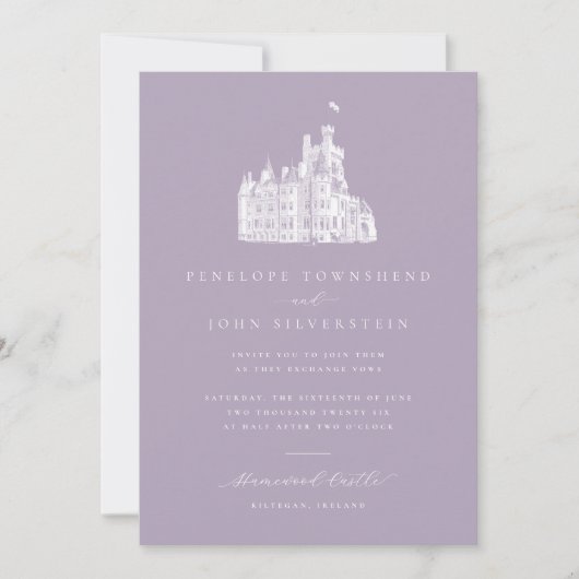 Invitation Elegant Illustration Lavender Castle Wedding (Devant)