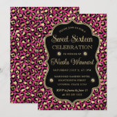 Invitation Élégant Imprimé Léopard Rose Doré Sweet 16 (Devant / Derrière)