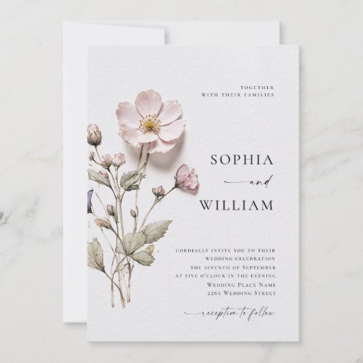 Invitation Élégant imprimé Pastel Boho Mariage de fleurs (Devant)
