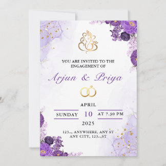 Invitation Elégant Indien violet Fiançailles Floral Invitatio