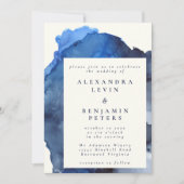 Invitation Elégant Indigo Abstrait Mariage d'aquarelle (Devant)