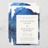Invitation Elégant Indigo Abstrait Mariage d'aquarelle (Devant / Derrière)