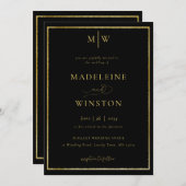 Invitation Élégant Initiales Formelles Modernes Noir Mariage  (Devant / Derrière)