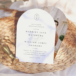 Invitation Élégant Initiales noir & blanc Mariage d'arc photo