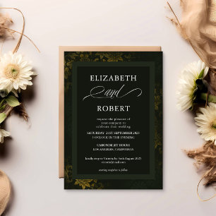 Invitation Élégant intemporel Dark Green & Gold Floral Mariag