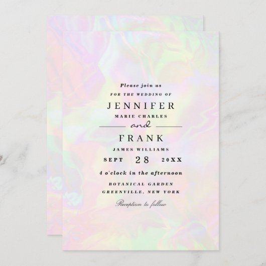 Invitation Élégant Iridescente Holographique Mariage moderne (Devant / Derrière)