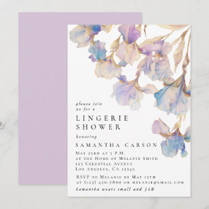 Invitation Elégant Iris Floral Aquarelle Lingerie Douche