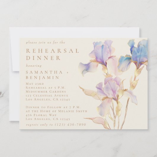 Invitation Elégant Iris Floral Mariage Dîner de répétition (Devant)