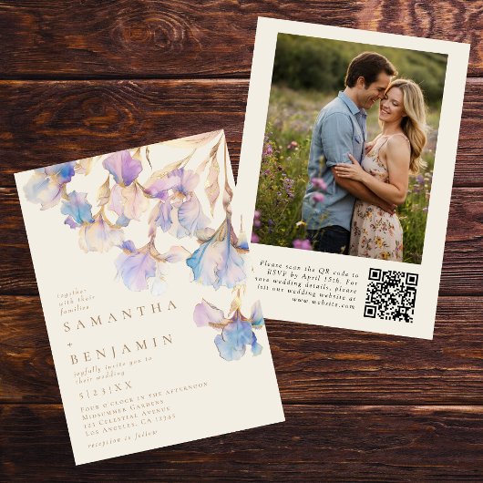Invitation Elegant Iris QR Code Mariage photo