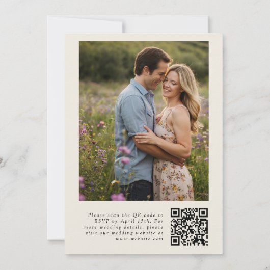 Invitation Elegant Iris QR Code Mariage photo (Dos)