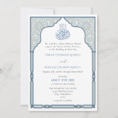 Invitation Elegant Islamic Blue Arch Ornate Arabesque Wedding (Devant)