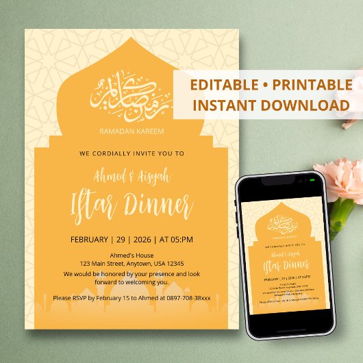 Invitation Elegant Islamic Mosque Silhouette Ramadan Iftar