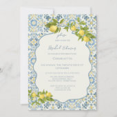 Invitation Elegant Italian Blue Tile Lemon Bridal Shower (Devant)