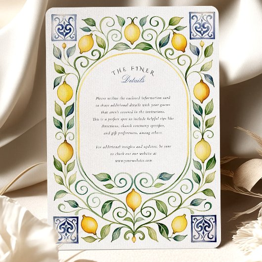 Invitation Elegant Italian Lemon & Blue Tile Wedding