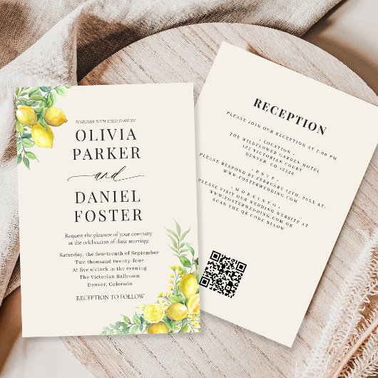 Invitation Elegant Italian Lemon QR Code Wedding