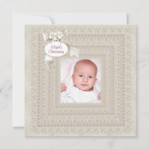 Invitation Elégant ivoire Beige Boy Photo Christening
