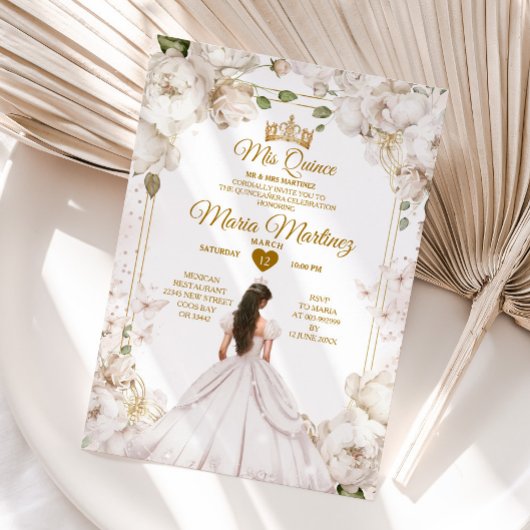 Invitation Elégant ivoire blanc floral espagnol fille Mis Qui
